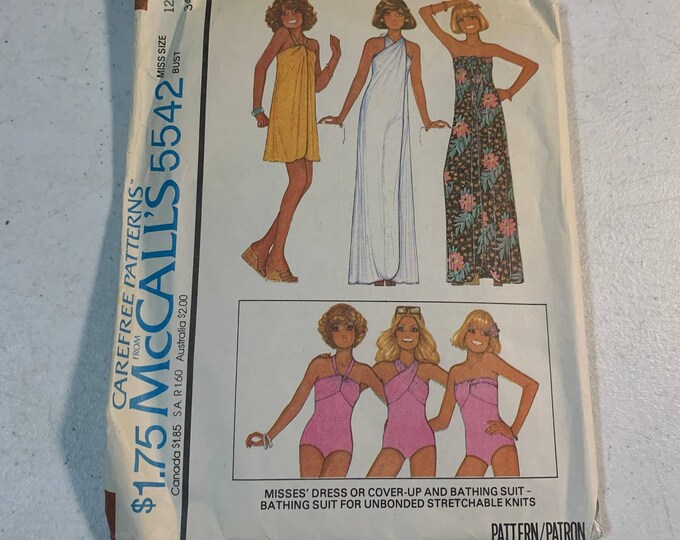 Vintage 1977 Sewing Pattern Mccalls 5542 Misses Swimsuit Cover up ...