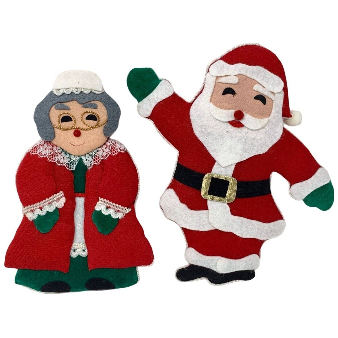 Vintage Handmade Christmas Ornaments Santa and Mrs Claus Plush Stuffed
