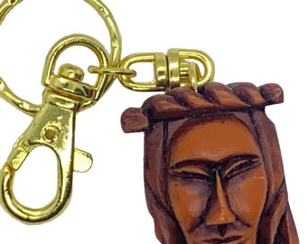 vintage Korean Hahoetal mask keychain carved wood brown gold hahoe GAKSI BRIDE