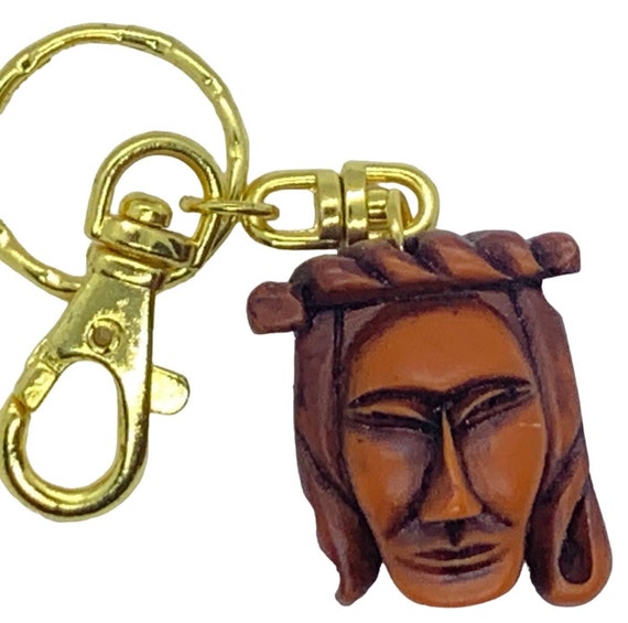 vintage Korean Hahoetal mask keychain carved wood… - image 1