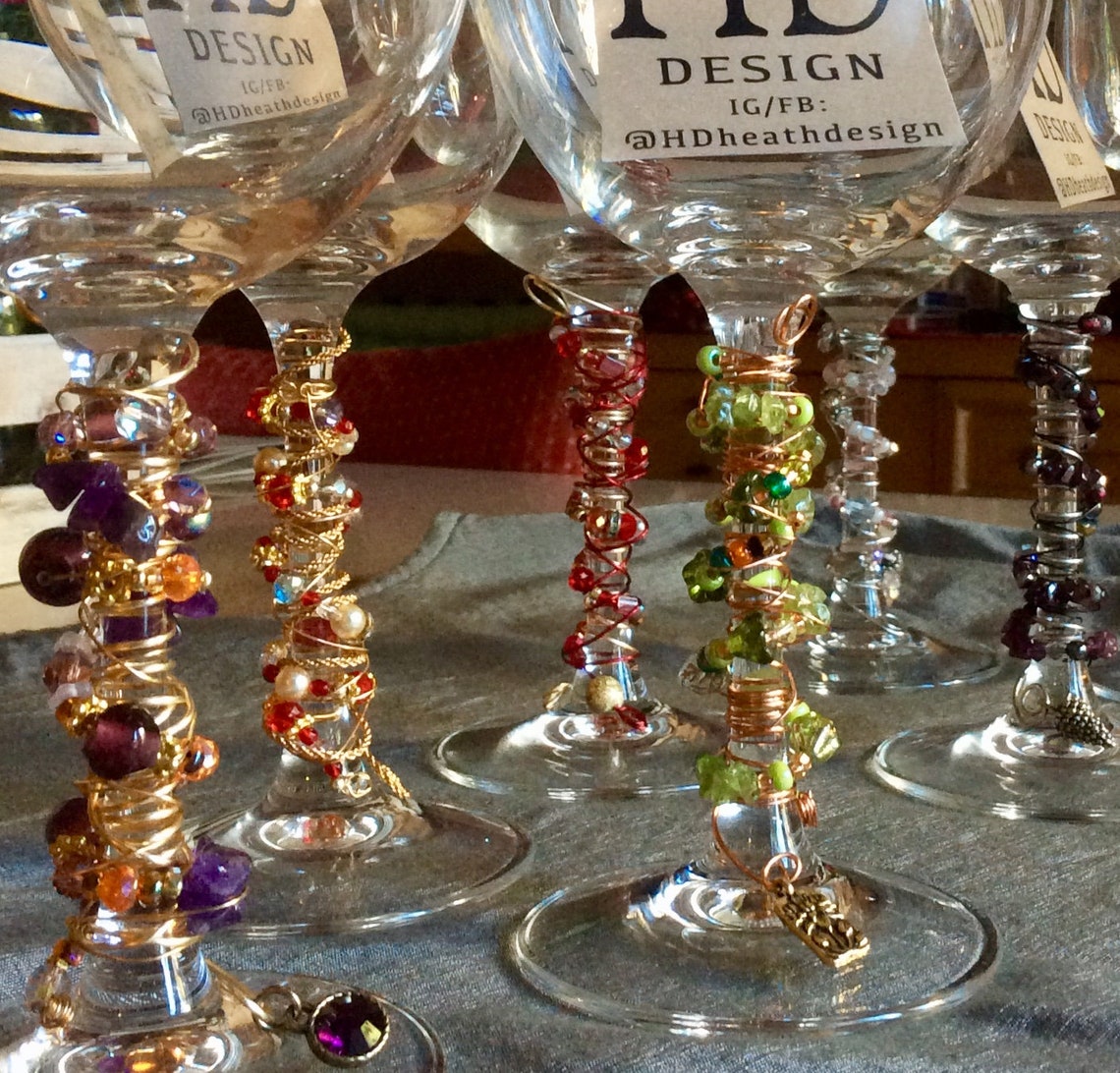 Wine glasses with decorated stems Etsy