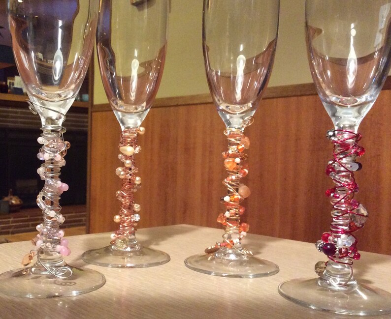 Champagne Glasses With Decorated Stems Etsy
