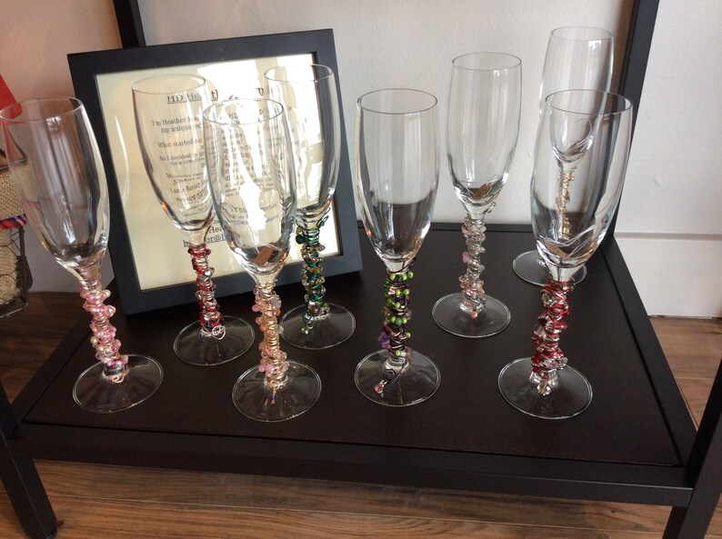 Champagne Glasses With Decorated Stems Etsy
