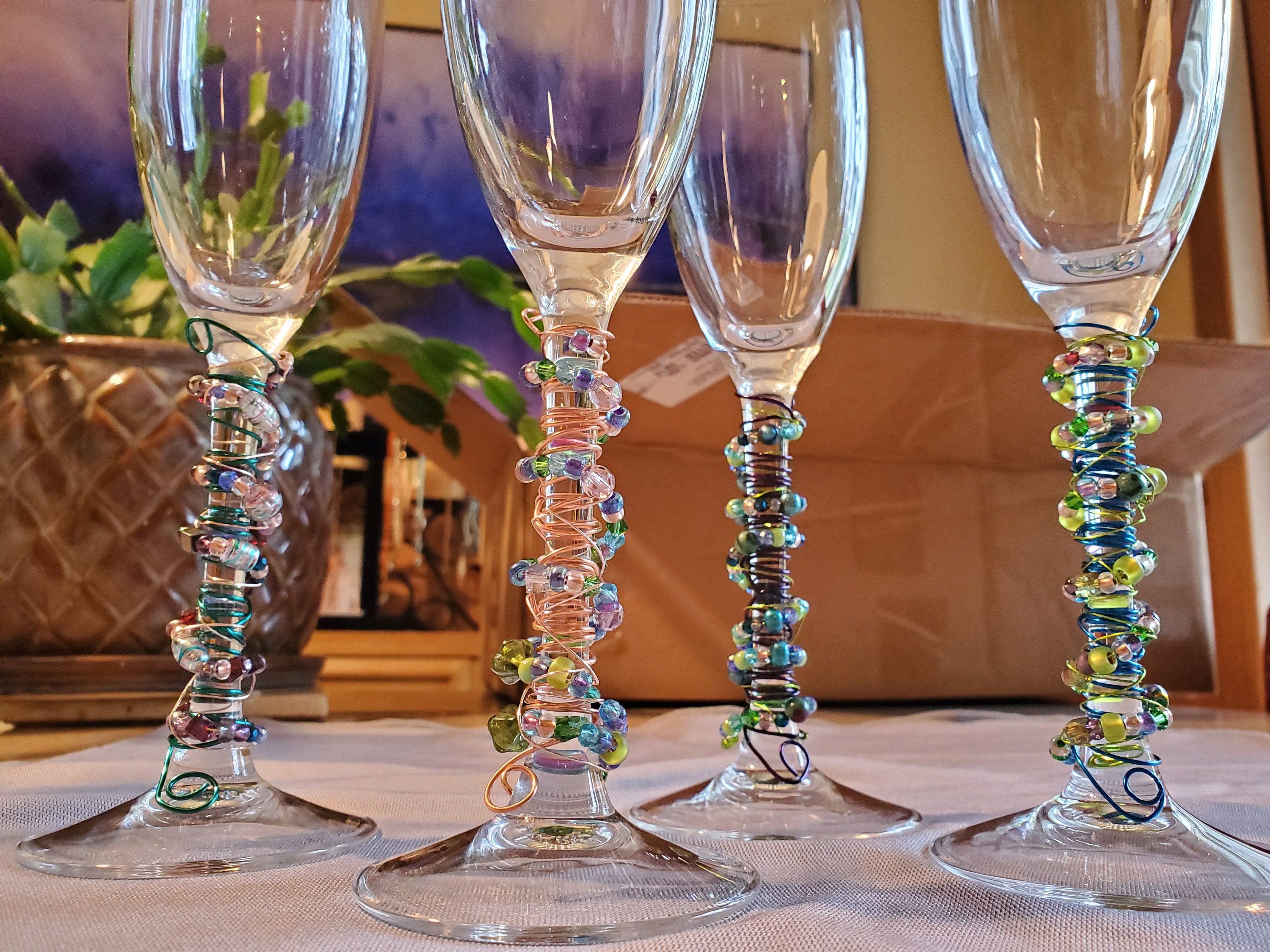 Champagne Glasses With Decorated Stems - Etsy