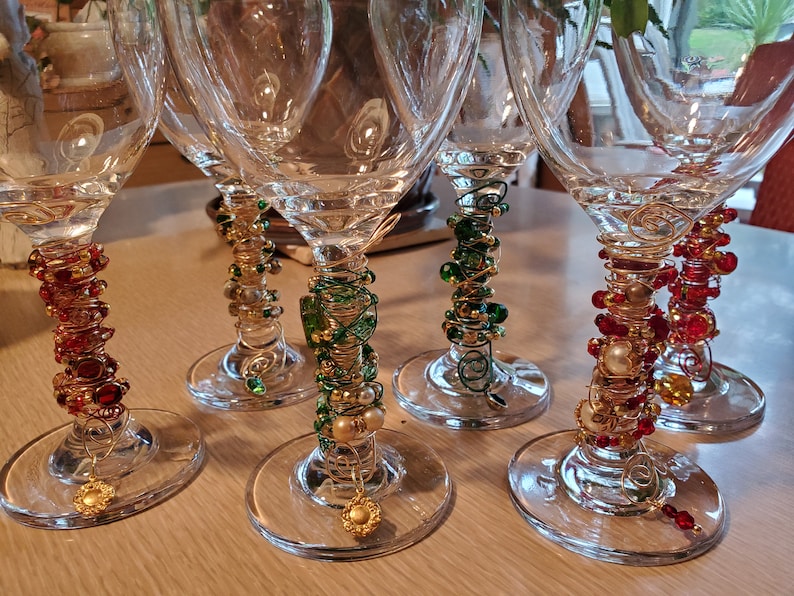 Wine Glasses With Decorated Stems Etsy