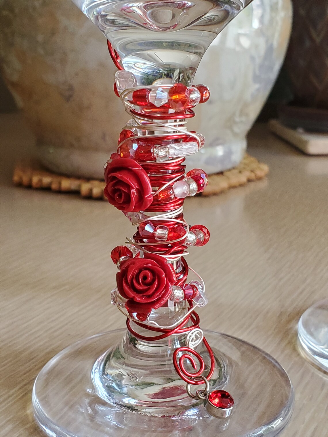 Wine glasses with decorated stems Etsy