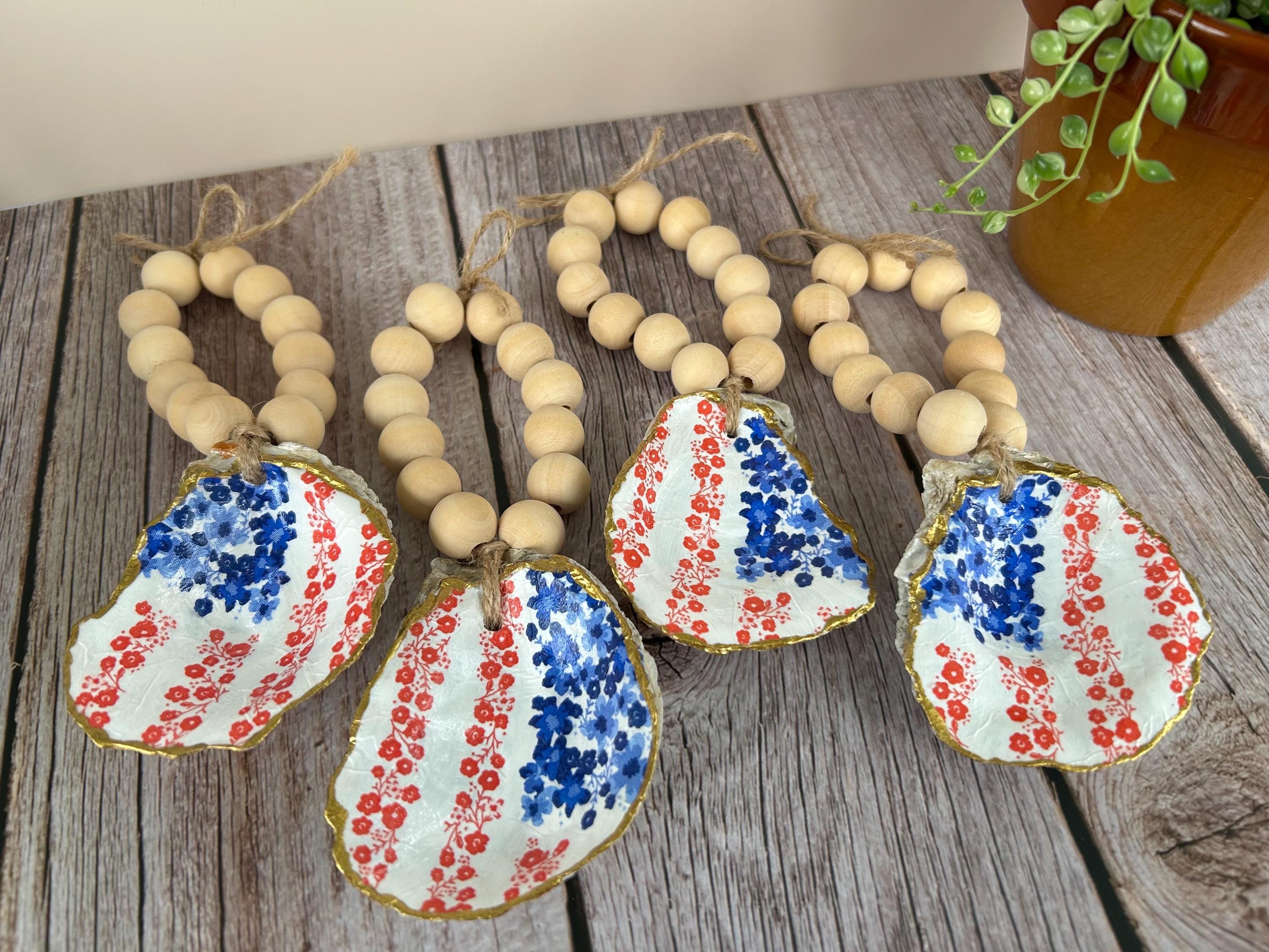 Patriotic Oyster shell napkin rings 4 pieces