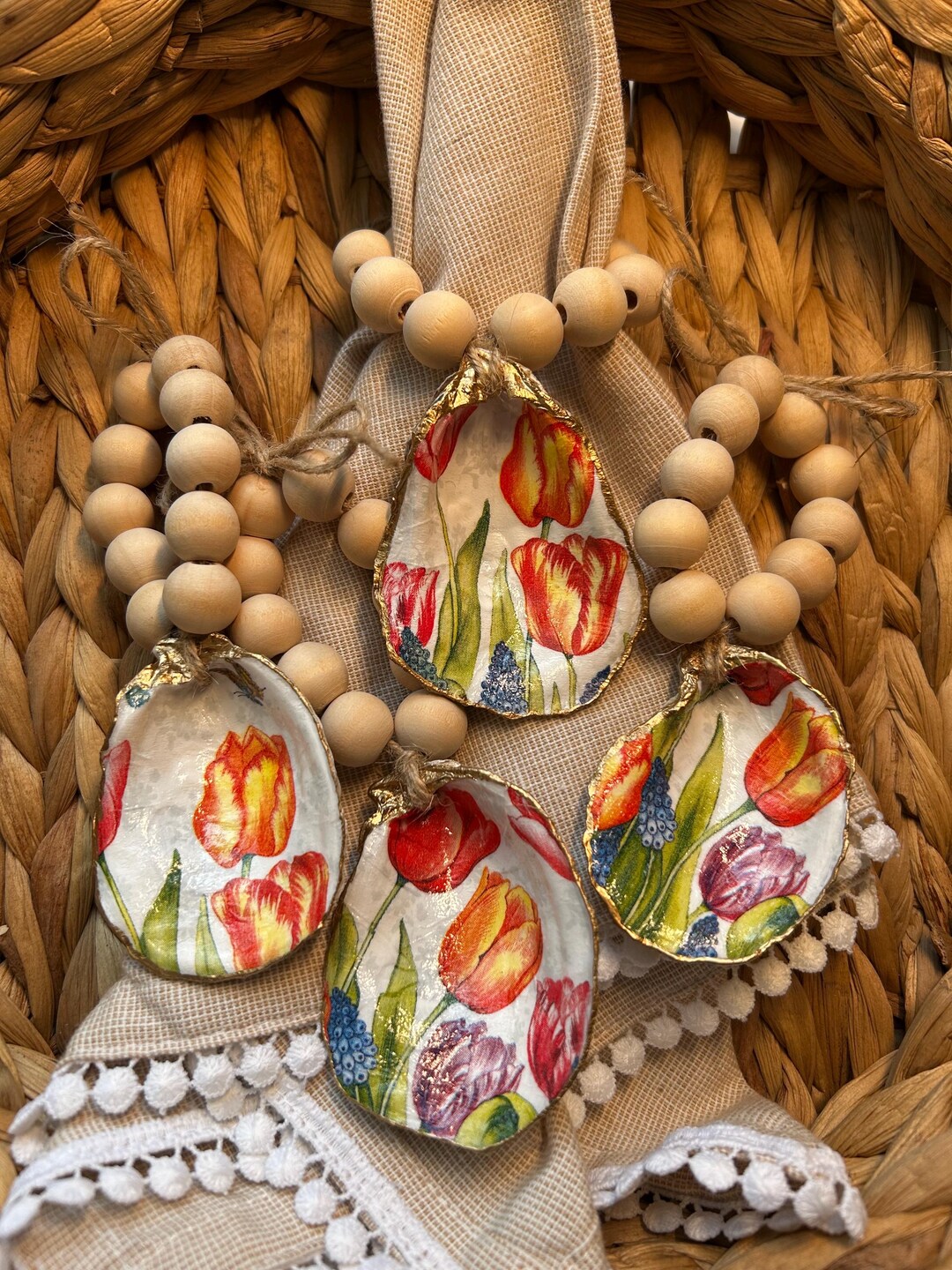 Oyster Shell Spring Decor Napkin Ring Set of 4 - Etsy