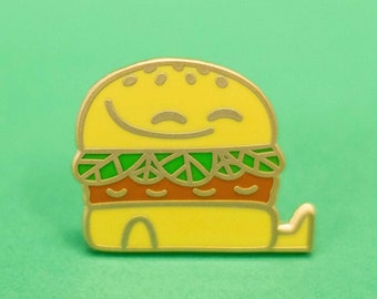 Friendly Burger Enamel Pin, cute enamel pin for backpacks, bags, coats, lanyards, burger, food pin, cute food art, burger art, gift idea