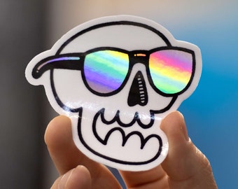 Holographic Skull Sticker with Glasses