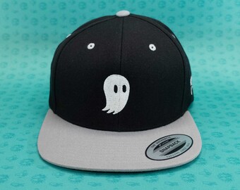 Fred the Ghost Black and Gray Snapback | Embroidered Ghost Hat, Classic Snapback