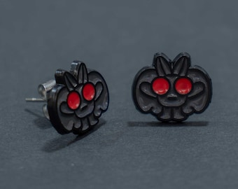Mothman Earring Studs | cute earrings, fun earrings, cryptid earrings, moth man, mothman art, halloween earrings, spooky cute, mini studs