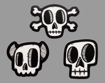 Glow in the Dark Skulls Sticker Pack | 3 skull stickers, sticker bundle, sticker set, sticker combo, spooky stickers, glow in the dark