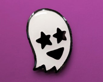 Starry Eyed Ghost Glow-in-the-dark Enamel Pin, ghost pin, lapel pin, cute pin, ghosty, cute enamel pin for backpacks, bags, coats, lanyards