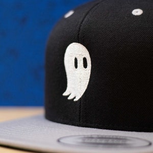 Fred the Ghost Black and Gray Snapback Embroidered Ghost Hat, Classic Snapback image 3