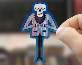 Dapper Skeleton Sticker | Holographic Waterproof 4" tall