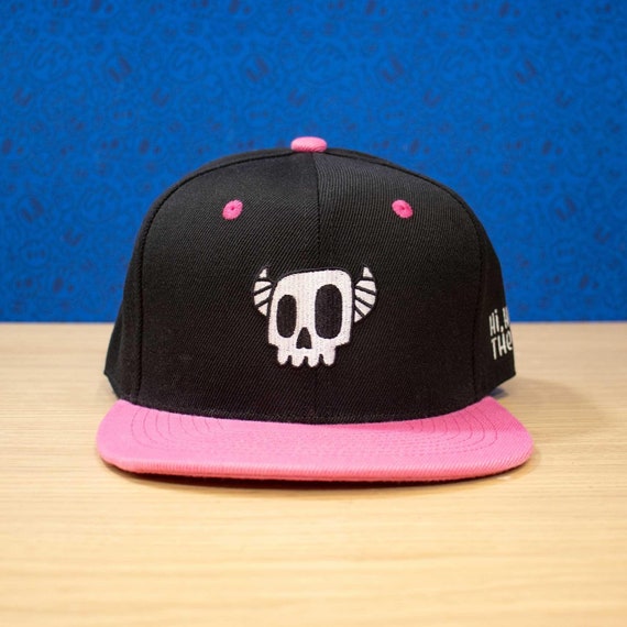 Monster Skull Hat | Black and Pink Snapback with White Skull