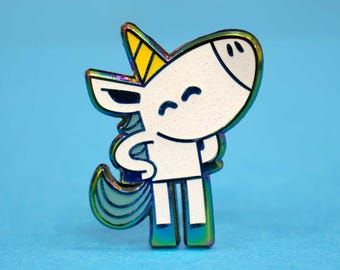 Happy Unicorn Enamel Pin: Rainbow Glitter Sparkly Lapel Pin