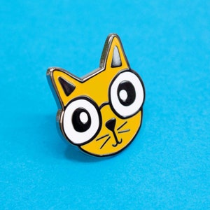 Cat with Glasses enamel pin, quirky cat pin, lapel pin, cats, pet, animal lovers, cute enamel pin for backpacks, bags, coats, lanyards image 2
