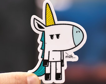 Grumpy Unicorn Vinyl Sticker - Funny Mood Sticker (3.5" Tall)