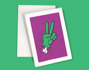 Zombie Vibes | Greeting Card, blank card, halloween greeting card, zombie, peace, hello, any occasion