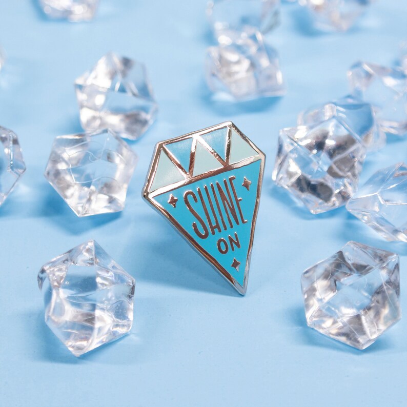 Shine On enamel pin, shiny enamel pin for backpacks, bags, coats, lanyards, shiny, positive message, diamond enamel pin, positive vibes image 1