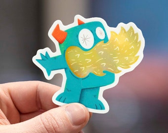Fire Belch Monster Holographic Sticker: Silly Shiny Sticker
