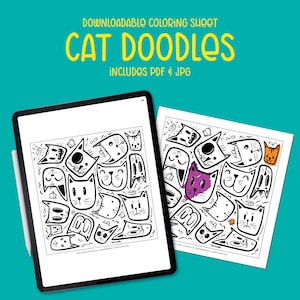 Cat Doodles Downloadable Coloring Sheet, print and color, cats coloring page, printable coloring sheet, fun coloring, downloadable