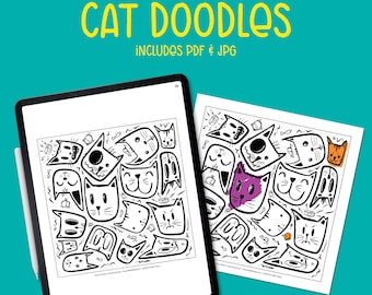 Cat Doodles Downloadable Coloring Sheet, print and color, cats coloring page, printable coloring sheet, fun coloring, downloadable
