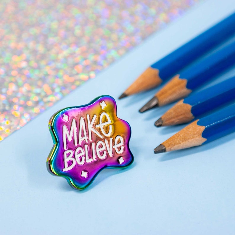 Make Believe rainbow enamel pin, pin collector, gift for creatives, artist gift, pretty enamel pin for backpacks, bags, coats, lanyards image 5