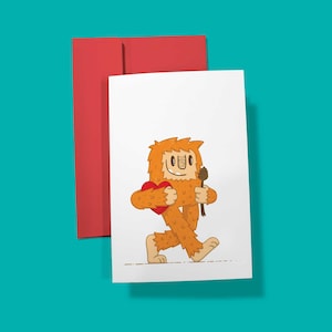 Tarjeta de felicitación de San Valentín de Bigfoot / tarjeta de felicitación en blanco, bigfoot, tarjeta de San Valentín, tarjeta romántica, linda tarjeta de felicitación, críptido