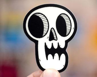 Glow in the Dark Skull Sticker: Waterproof Vinyl, Halloween Art