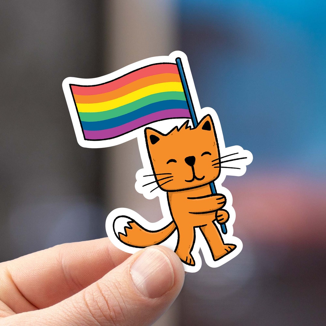 Pride Kitty Sticker | Rainbow Flag Cat Vinyl Decal - Etsy