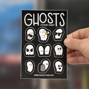 Hand-Drawn Ghost Stickers | 9 Spooky-Cute Matte Decals | 4&quot;x6&quot; Sheet