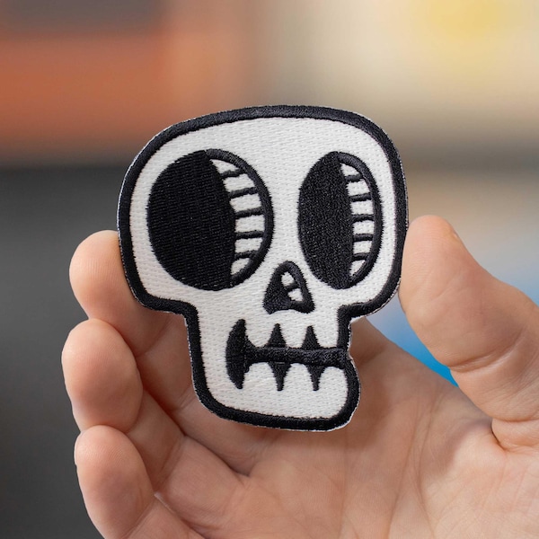 Glow-in-the-Dark Skull Patch: Embroidered Iron-On Skull Art