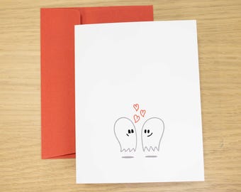 Ghosts in Love Romantic Greeting Card | Hand-Drawn Illustration, A2 Size, Blank Inside