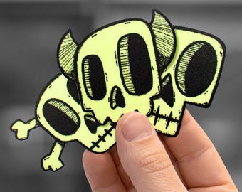Glow in the Dark Skull Sticker Pack: Ecto Green Vinyl Decals