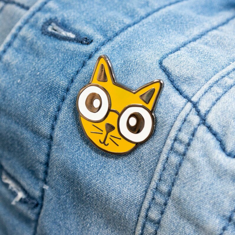 Cat with Glasses enamel pin, quirky cat pin, lapel pin, cats, pet, animal lovers, cute enamel pin for backpacks, bags, coats, lanyards image 4
