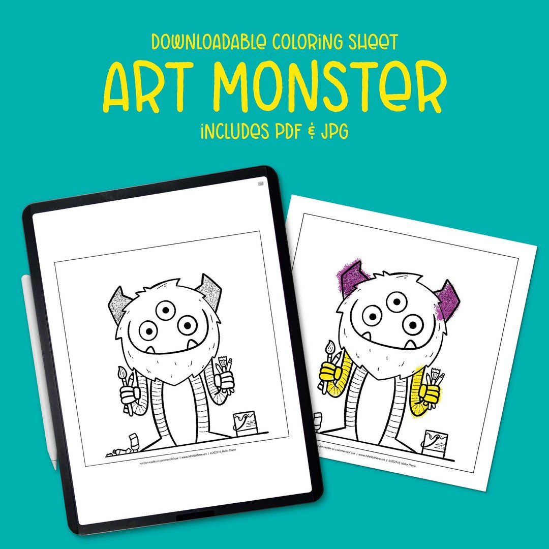 Art Monster Downloadable Coloring Sheet, Print and Color, Cute Coloring ...