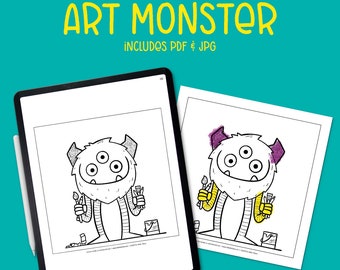 Art Monster Downloadable Coloring Sheet, print and color, cute coloring page, printable coloring sheet, fun coloring, downloadables
