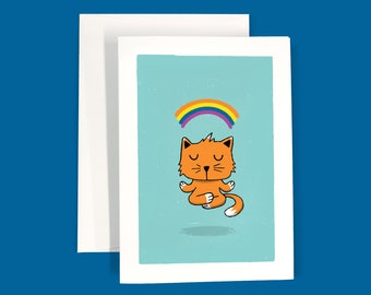 Meditating Cat | Greeting Card, blank card, friendship, thinking of you, cats, any occasion