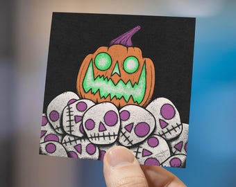 Halloween Pumpkin and Skulls Art Print | Spooky Fun Wall Decor