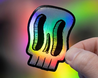 Holographic Wavy Skull Sticker | Waterproof Vinyl Decal