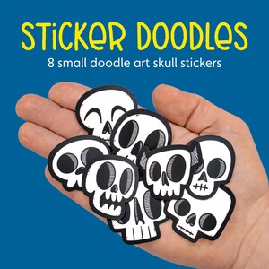 Skulls Sticker Doodles | Mini Sticker Pack, skull art stickers, skull stickers, small stickers, sticker pack, spooky skulls, quirky skulls