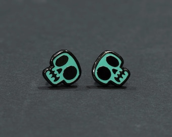 Teal Skull Earrings | Small Spooky Skeleton Jewelry