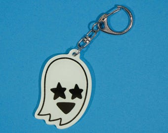 Starry Eyed Ghost Keychain | Glow-in-the-Dark Acrylic Ghostie Halloween Charm