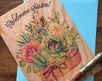 Tarjeta de bautismo. Regalos de TJ. ¡Impresa en madera! ¡Nuevo estilo! ¡Se puede personalizar!