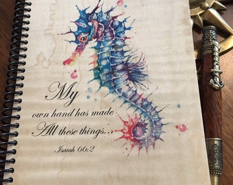 JW Notebook!  Beautiful Curly Maple Notebook! “Sea Horse"” Graphic