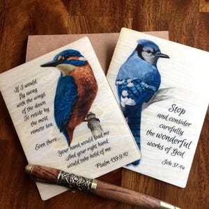 Set of Four Wood Cards!  Beautiful Bird graphic printed on Poplar Wood Veneer,   Beautiful and Unique!