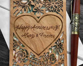 Engraved Wood Anniversary Card- add personalization!